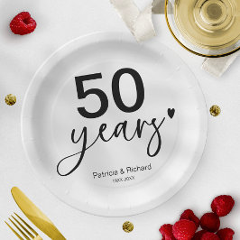 結婚50周年 ブラック&ホワイト ペーパープレート