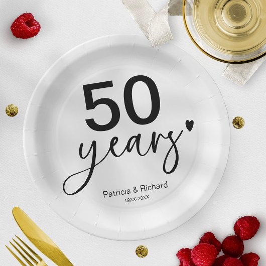 結婚50周年 ブラック&ホワイト ペーパープレート