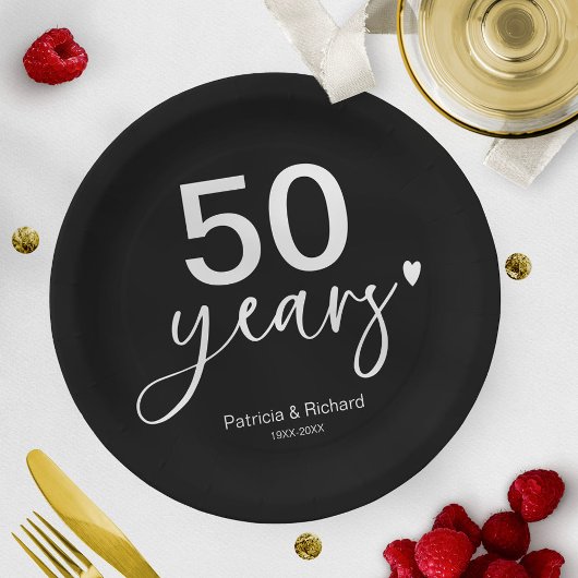結婚50周年 ブラック&ホワイト ペーパープレート