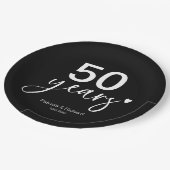 結婚50周年 ブラック&ホワイト ペーパープレート (アングル)