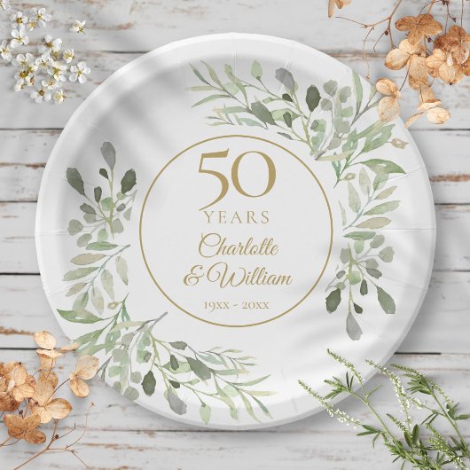 結婚50周年 水彩のグリーン ペーパープレート