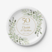 結婚50周年 水彩のグリーン ペーパープレート (正面)