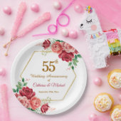 結婚55周年記念 ゴールドフレームと花 ペーパープレート (パーティー)