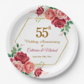 結婚55周年記念 ゴールドフレームと花 ペーパープレート (正面)