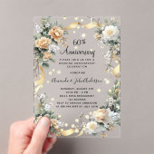結婚60周年記念のダイヤモンドと黄色い花々 アクリル招待状 (インサイチュ (ポータブル))