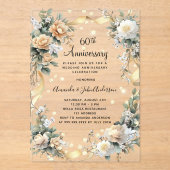 結婚60周年記念のダイヤモンドと黄色い花々 アクリル招待状 (正面)