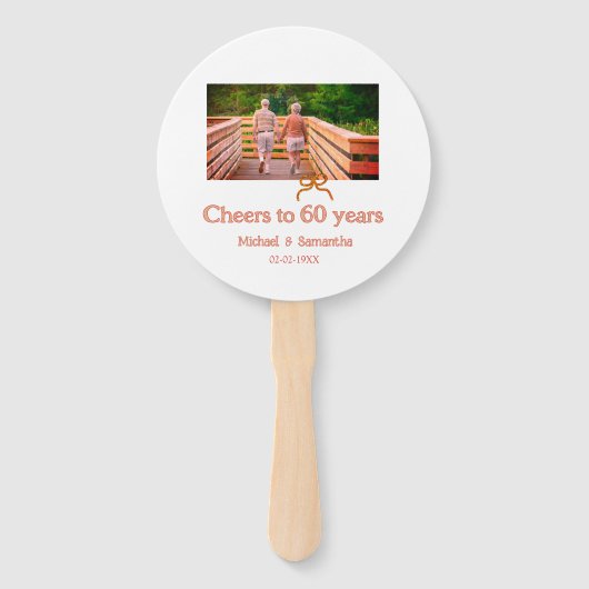 結婚60周年記念の赤いリボンまたはボウ ハンドファン (正面)