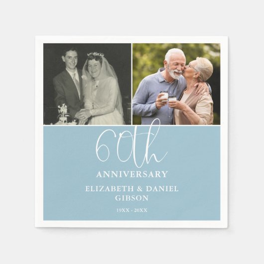 結婚60周年記念の2枚の写真入りギフト スタンダードカクテルナプキン (正面)