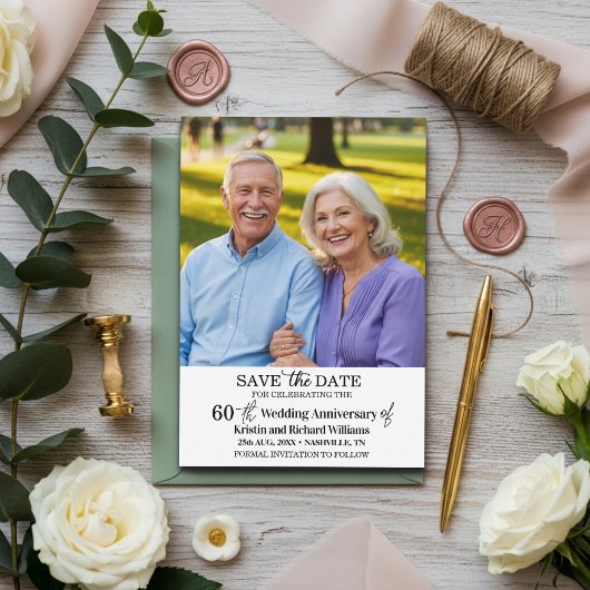 結婚60周年記念のSave the Date 写真 ノートカード