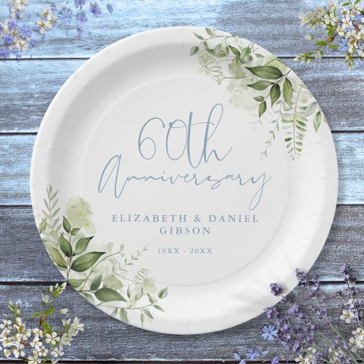 結婚60周年記念グリーンリーフフラワー ペーパープレート