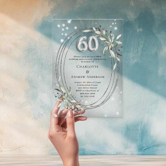 結婚60周年記念シルバーグリーンとダイヤモンド アクリル招待状