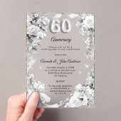 結婚60周年記念シルバーフローラルリボン アクリル招待状 (インサイチュ (ポータブル))