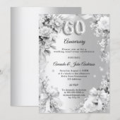 結婚60周年記念シルバーフローラルリボン 招待状 (正面/裏面)
