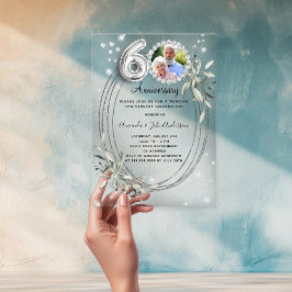 結婚60周年記念シルバー写真ダイヤモンド アクリル招待状