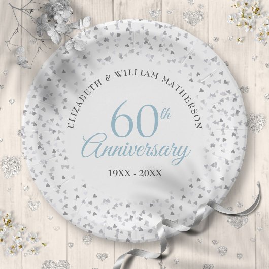 結婚60周年記念ラブハートのカラフルな紙吹雪 ペーパープレート