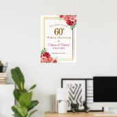 結婚60周年記念 ゴールドフレームと花 ポスター (ホームオフィス)