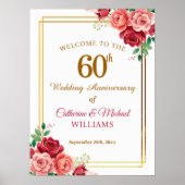 結婚60周年記念 ゴールドフレームと花 ポスター (正面)