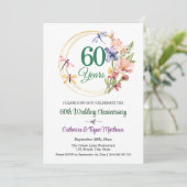 結婚60周年記念 ゴールドフレームと花 招待状 (スタンド正面)