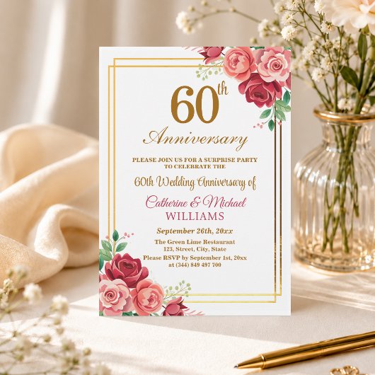 結婚60周年記念 ゴールドフレーム サプライズパーティー 招待状