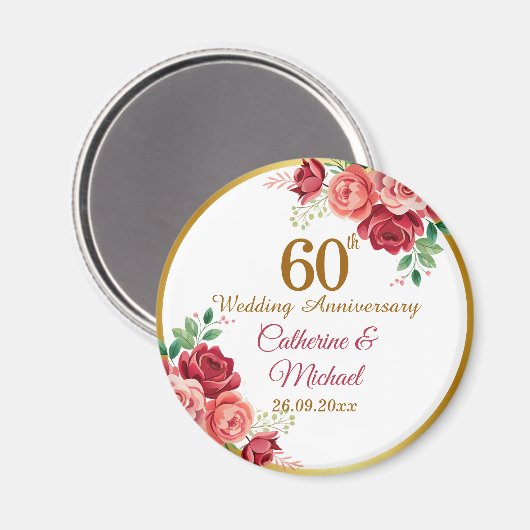 結婚60周年記念 ゴールドフレーム フラワー マグネット (正面/裏面)
