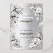 結婚60周年 ダイヤモンドと銀の花模様 箔招待状 (正面)
