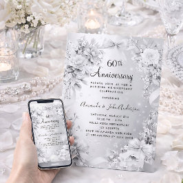 結婚60周年 ダイヤモンド シルバー フラワー リボン 招待状