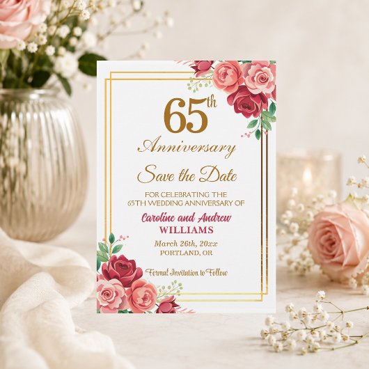 結婚65周年記念 ゴールドフレームと花々 セーブザデート