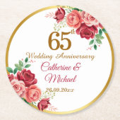 結婚65周年記念 ゴールドフレームと花 ラウンドペーパーコースター (正面)