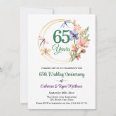 結婚65周年記念 ゴールドフレームと花 招待状 (正面)