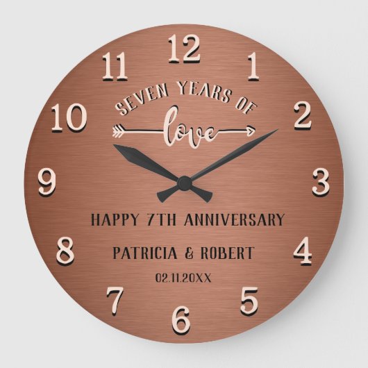 結婚7周年おめでとう 銅の結婚記念日 ラージ壁時計 (正面)