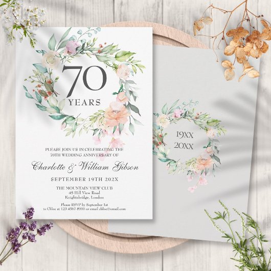 結婚70周年をお祝いするバラのフラワーガーランド 招待状