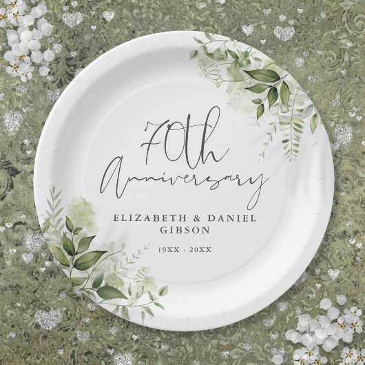 結婚70周年記念グリーンリーフフラワー ペーパープレート