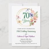 結婚70周年記念 ゴールドフレームと花 招待状 (正面)