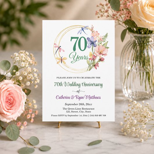 結婚70周年記念 ゴールドフレームと花 招待状