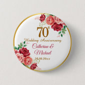 結婚70周年記念 ゴールドフレームと花 缶バッジ (正面)