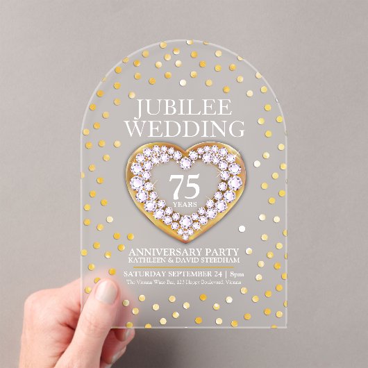 結婚75周年記念ハートデザインギフト アクリル招待状 (インサイチュ (ポータブル))