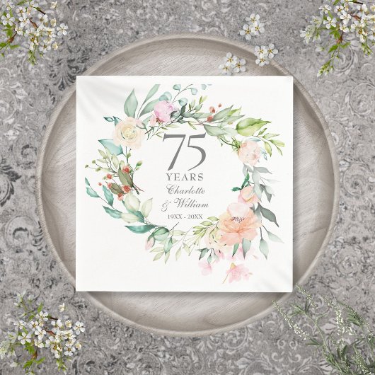 結婚75周年記念バラの花輪フラワー スタンダードカクテルナプキン