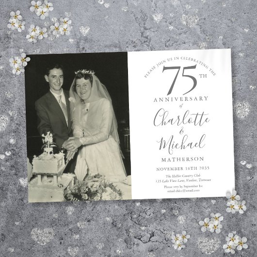 結婚75周年記念フォト スクリプトサイン 招待状