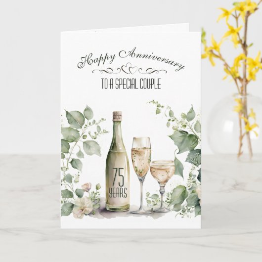 結婚75周年記念ワインとアイビー カード (黄色い花)