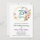 結婚75周年記念 ゴールドフレーム フラワー 招待状 (正面)