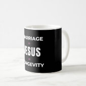 結婚 + イエス = 長寿 コーヒーマグカップ (正面右)