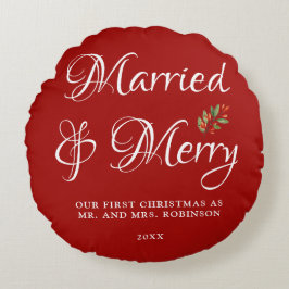 結婚&クリスマス お二人にとって初めてのクリスマス 結婚 赤 ラウンドクッション