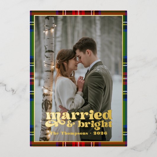 結婚＆ブライトタータン プレイド 新婚夫婦のクリスマス 箔シーズンカード (正面)
