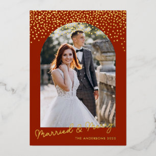 結婚&メリークリスマスの写真アーチフレーム 赤 箔シーズンカード