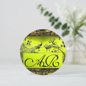 結婚 ラブ バード モノグラム 黒 黄 案内状 (スタンド正面)