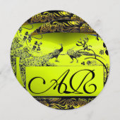 結婚 ラブ バード モノグラム 黒 黄 案内状 (正面/裏面)