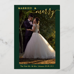 結婚&幸せなカップルの初めてのクリスマス写真 ゴールド 箔シーズンカード