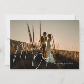 結婚 + 明るい新婚夫婦のスクリプト付き写真 シーズンカード (正面)