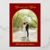 結婚&楽しいゴールドアーチのクリスマスホリデー写真 箔シーズンカード (正面)