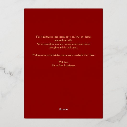 結婚&楽しいゴールドアーチのクリスマスホリデー写真 箔シーズンカード (裏面)